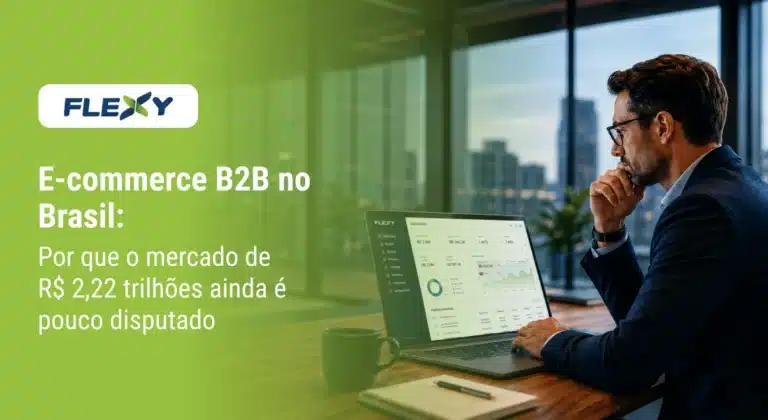 Profissional analisando indicadores de vendas em um painel digital sobre e-commerce B2B no Brasil e oportunidades do mercado de R$ 2,22 trilhões.